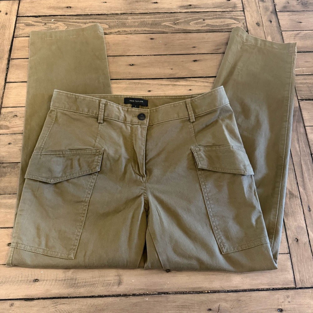 Ann Taylor Olive Cotton Stretch Green Cargo Pant Trousers Size 4